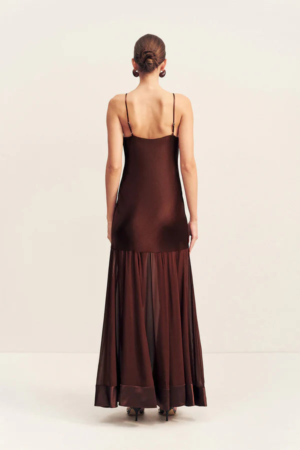 SHONA JOY - Moraya Plunged Maxi Dress in Coffee