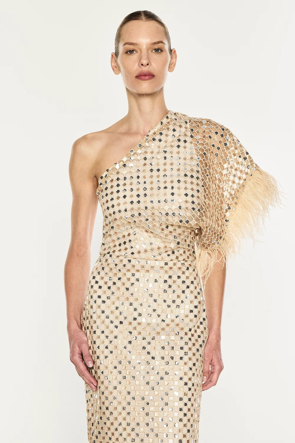 Manning Cartell - Checkerboard Sequin Gown IN NOUGAT