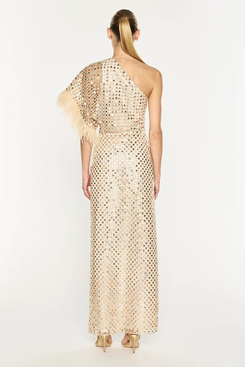 Manning Cartell - Checkerboard Sequin Gown IN NOUGAT