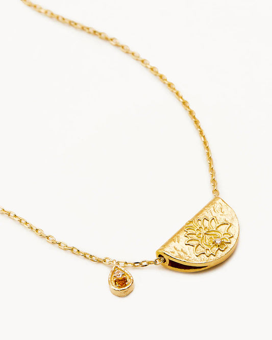 BY CHARLOTTE - 18k Gold Vermeil Lotus Birthstone Necklace - November - Citrine