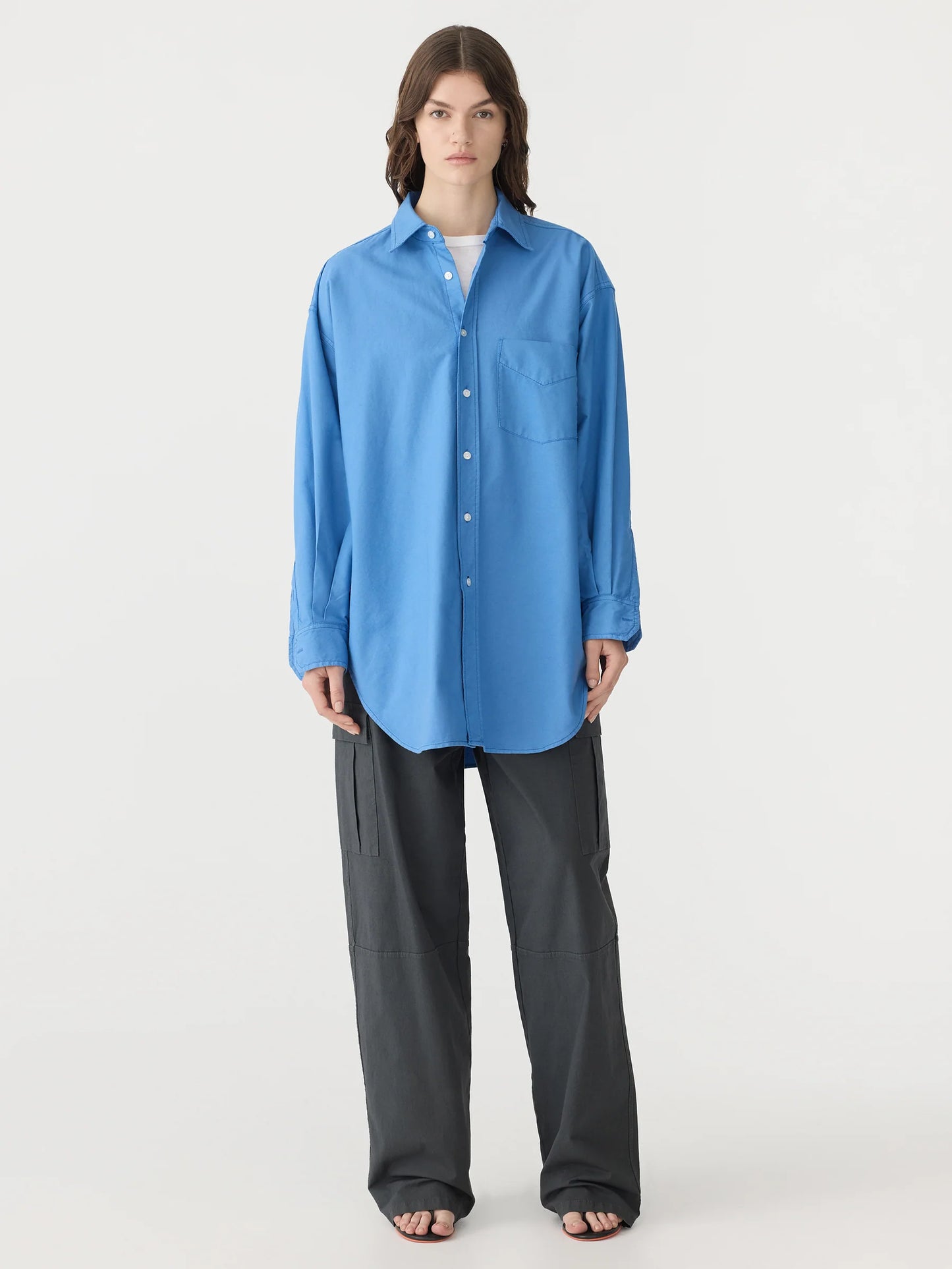 BASSIKE Oversized Pinpoint Shirt-cornflower