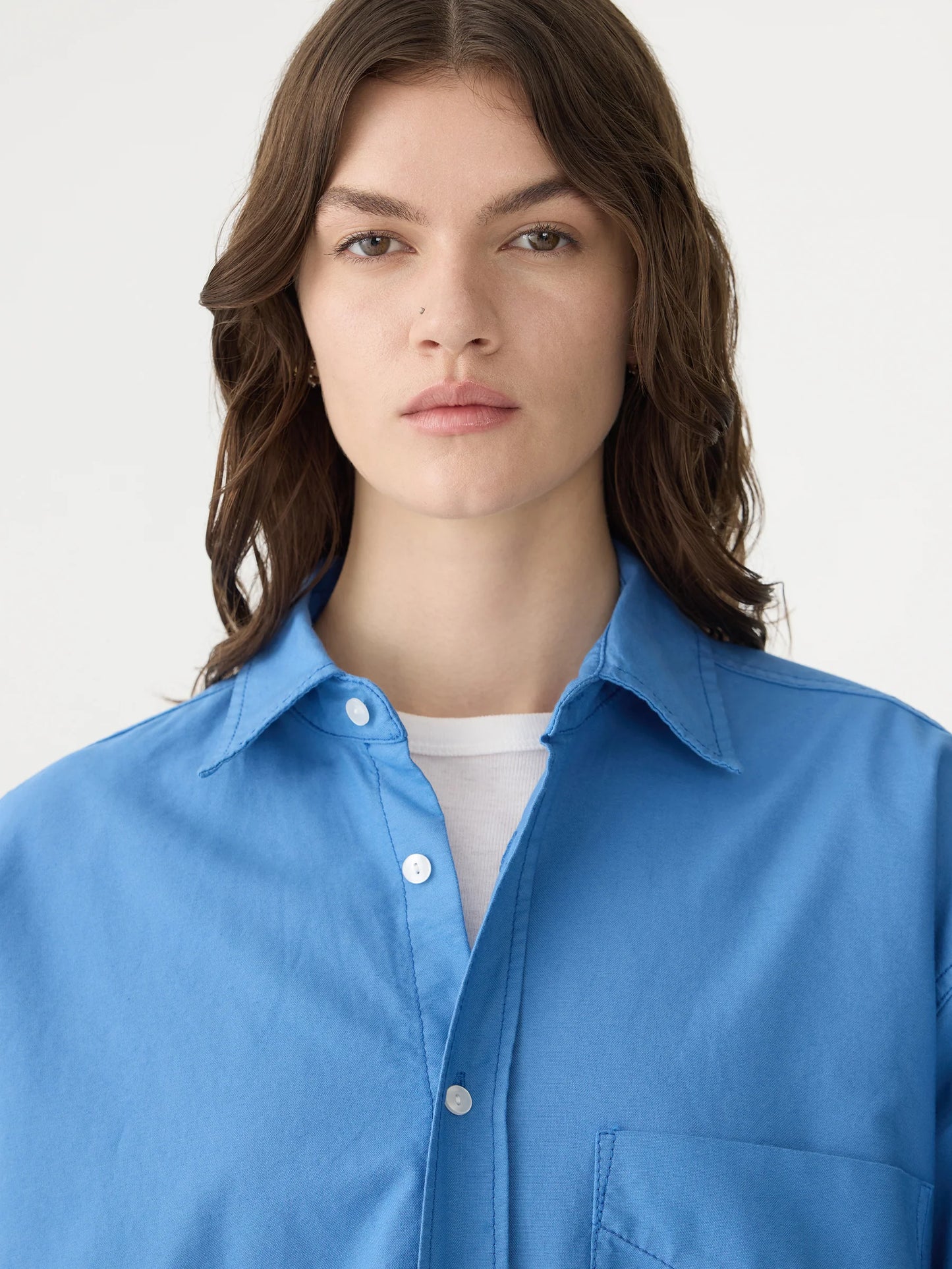 BASSIKE Oversized Pinpoint Shirt-cornflower