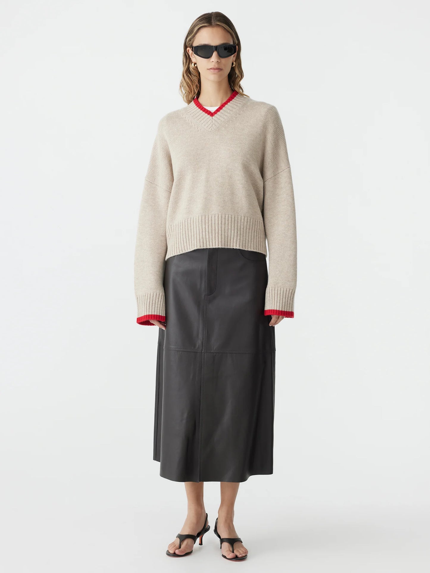 BASSIKE High V Contrast Knit-oatmeal/red