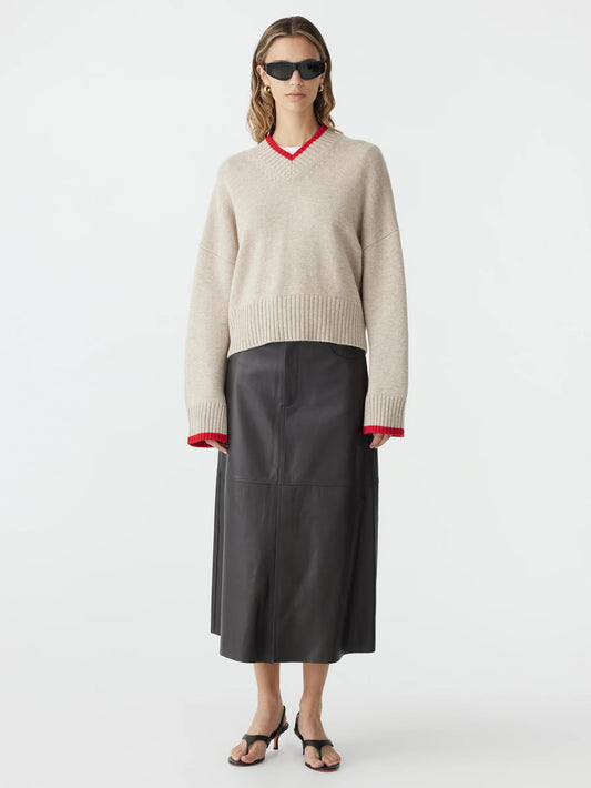 BASSIKE High V Contrast Knit-oatmeal/red