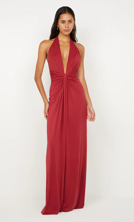 BEC + BRIDGE Susie Plunge Maxi Dress-cherry