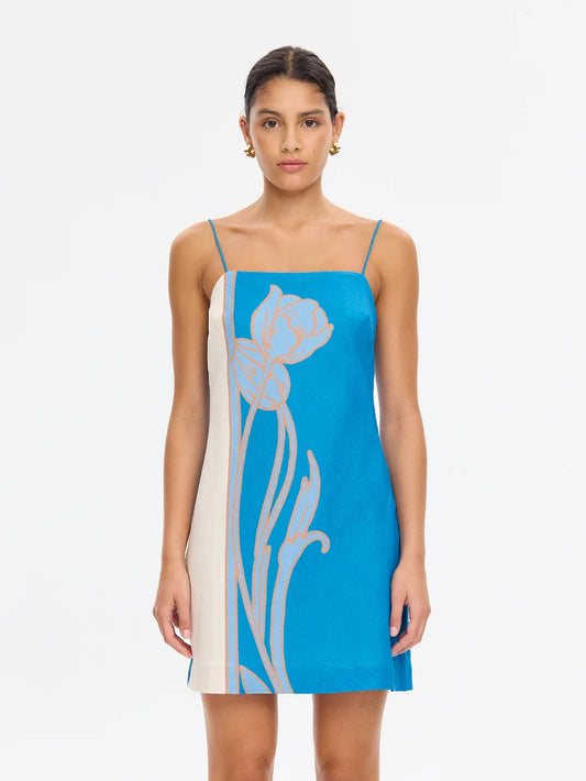 KIVARI - Fleur Mini Dress in Ivory and Blue