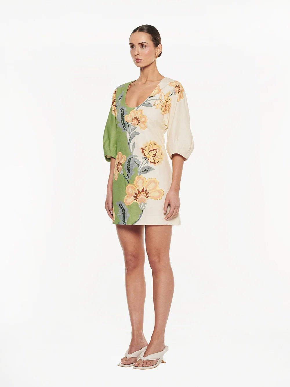 KIVARI - Lotte Mini Dress in Green & Yellow Floral