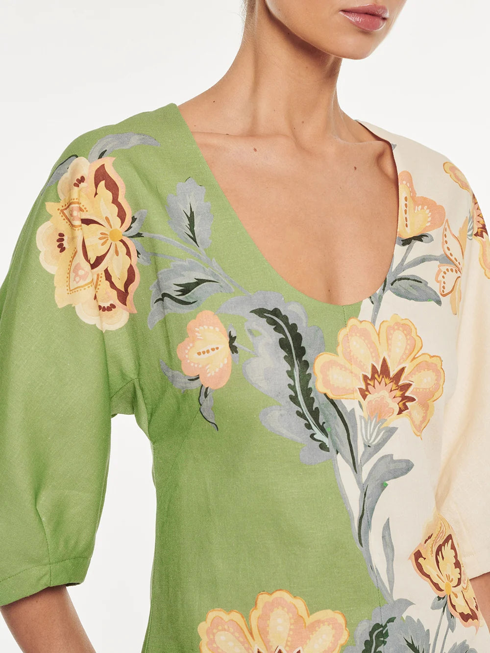 KIVARI - Lotte Mini Dress in Green & Yellow Floral