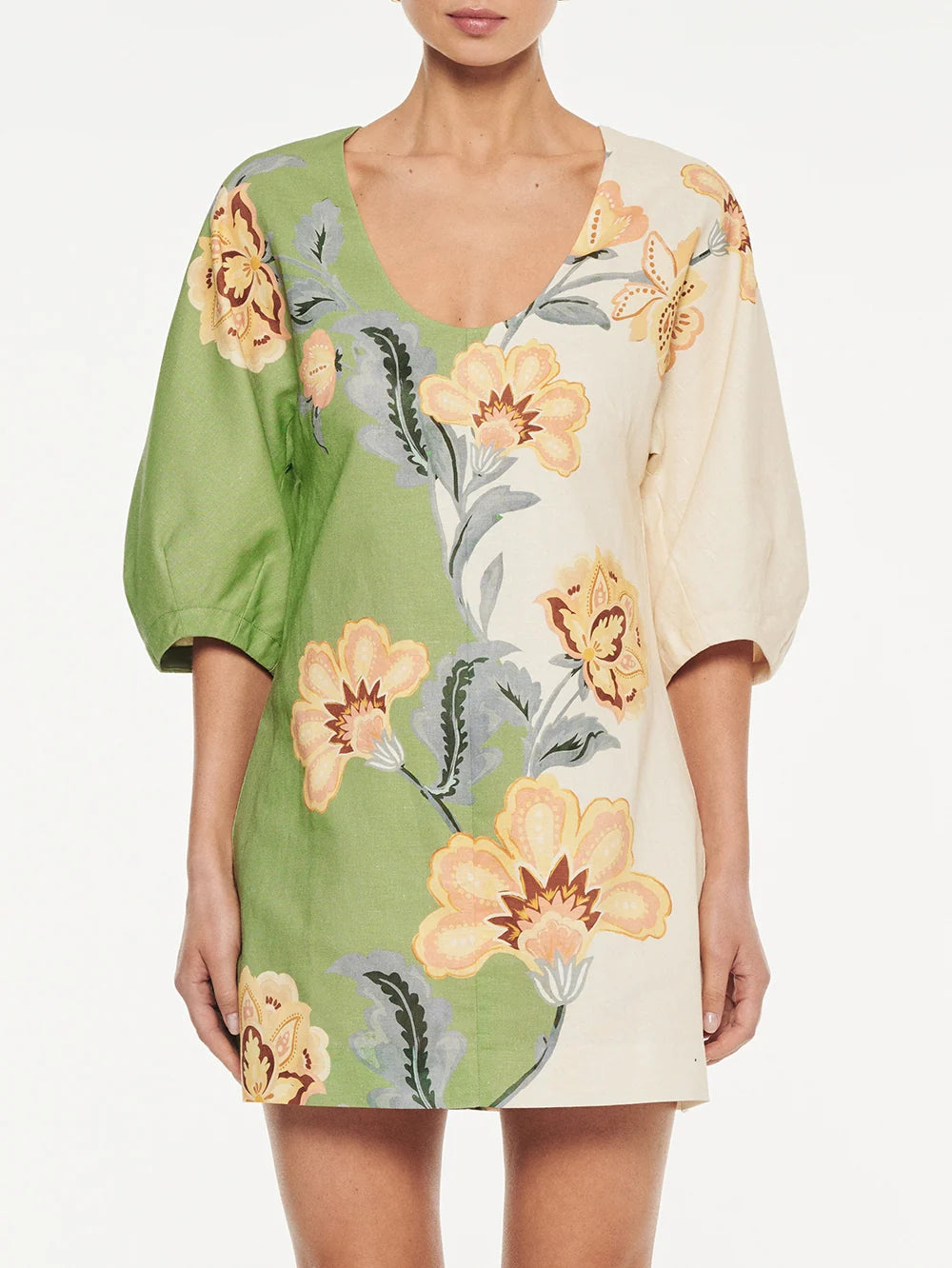 KIVARI - Lotte Mini Dress in Green & Yellow Floral