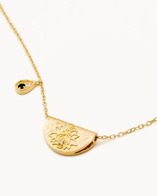 BY CHARLOTTE - 18k Gold Vermeil Lotus Birthstone Necklace - September - Sapphire