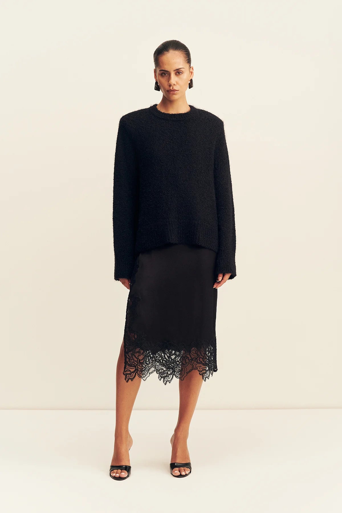 Shona Joy - Korine Boucle Knit with Shoulder Pad IN BLACK