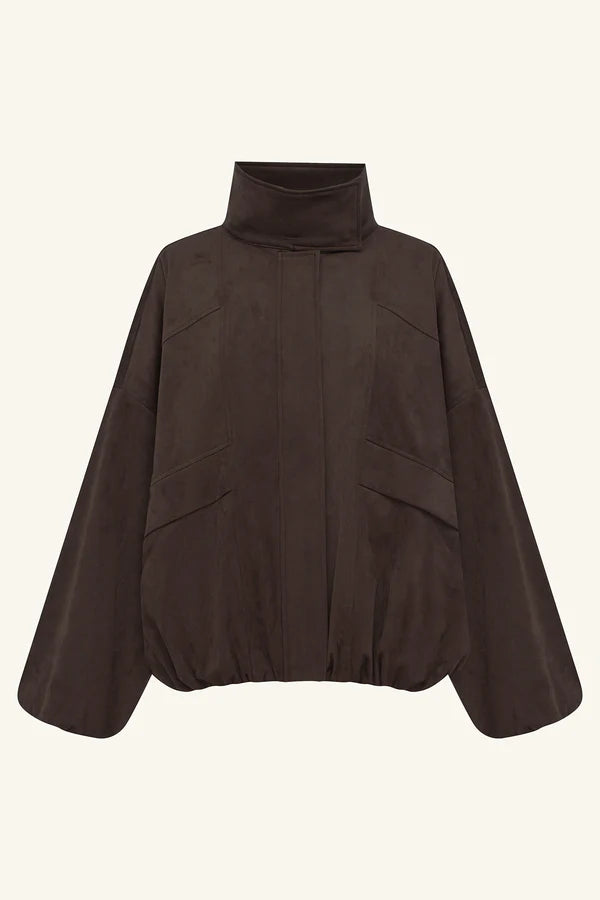 SHONA JOY - Ernest Funnel Neck Bomber Jacket in Cacao