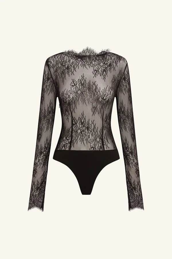 Shona Joy - Lambent Lace Long Sleeve Bodysuit IN BLACK