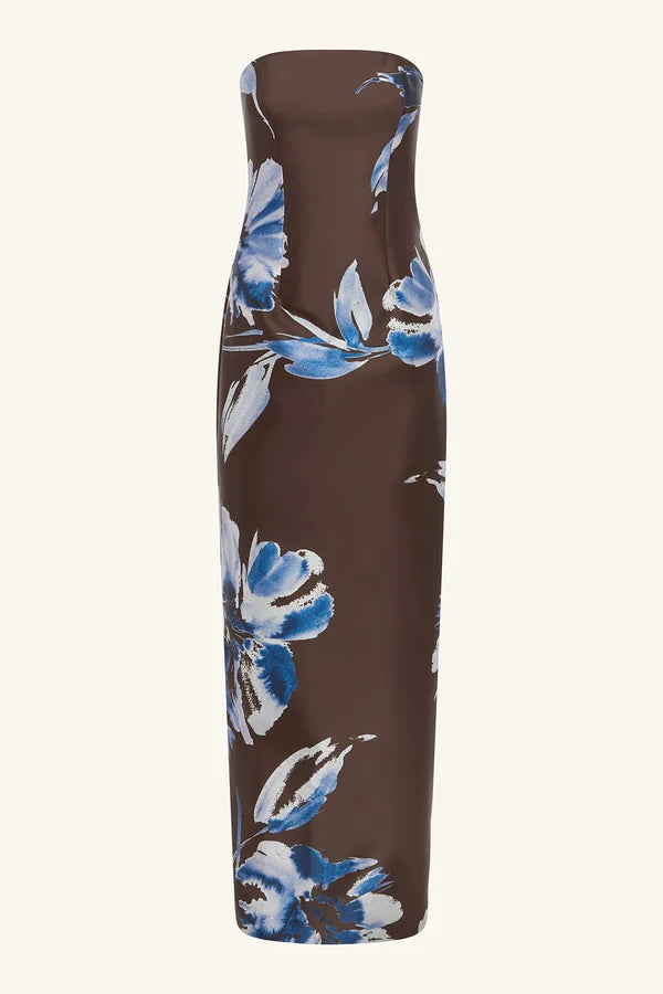 Shona Joy - Elsa Panelled Strapless Maxi Dress IN ESPRESSO/BLUE
