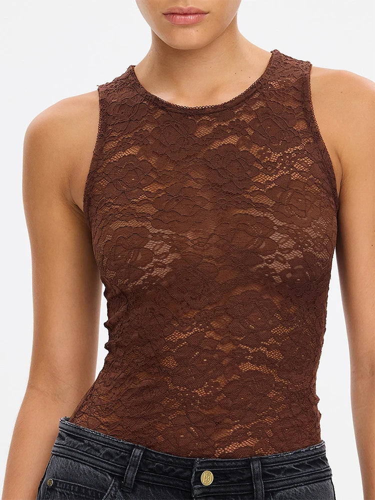 KIVARI - Bonnie Lace Tank in Brown