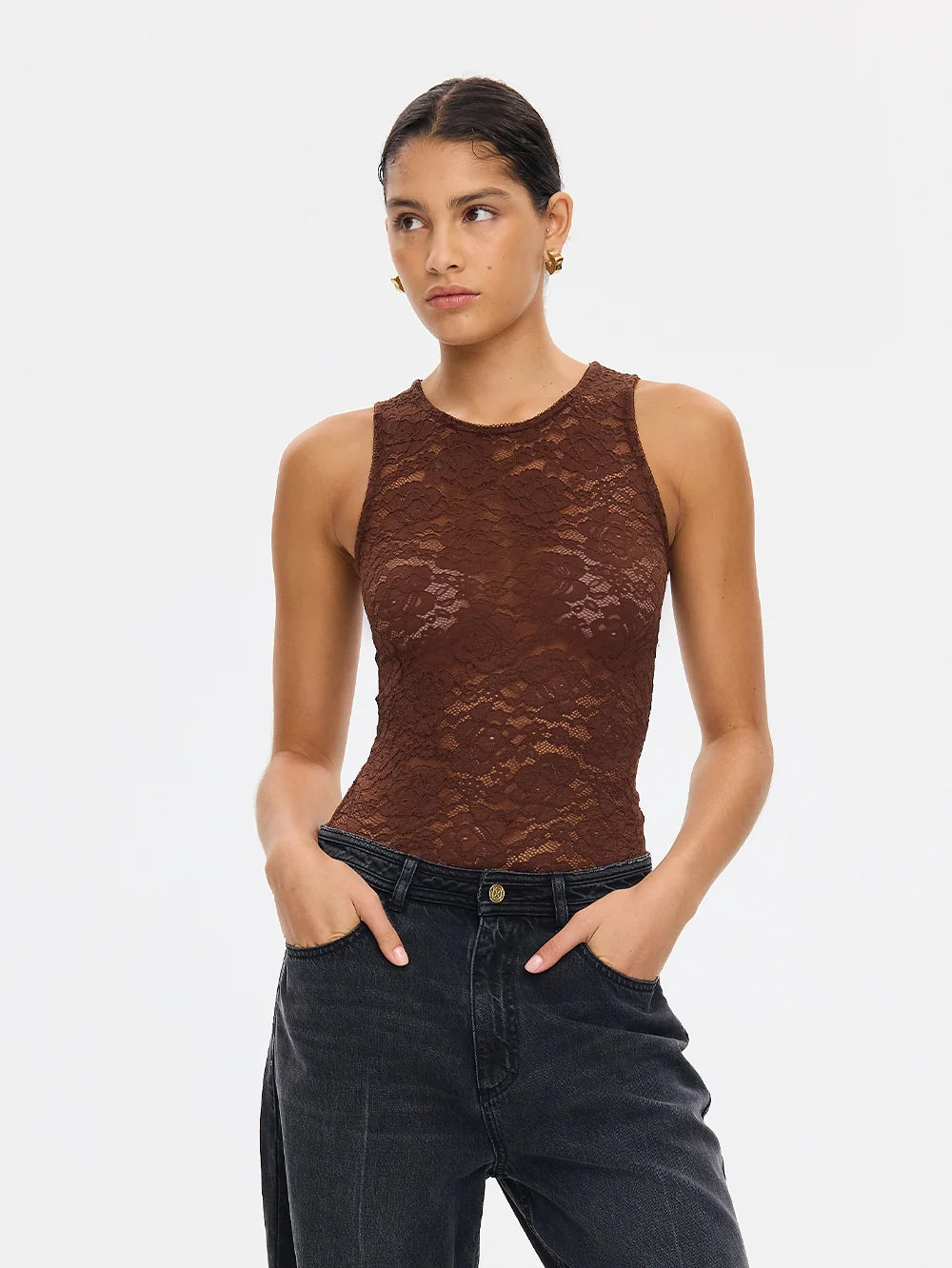 KIVARI - Bonnie Lace Tank in Brown