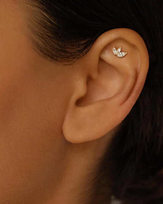 BY CHARLOTTE Blooming Lotus Crystal stud-14k gold