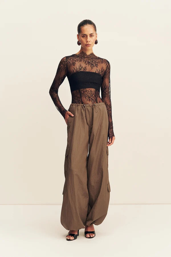 Shona Joy - Lambent Lace Long Sleeve Bodysuit IN BLACK