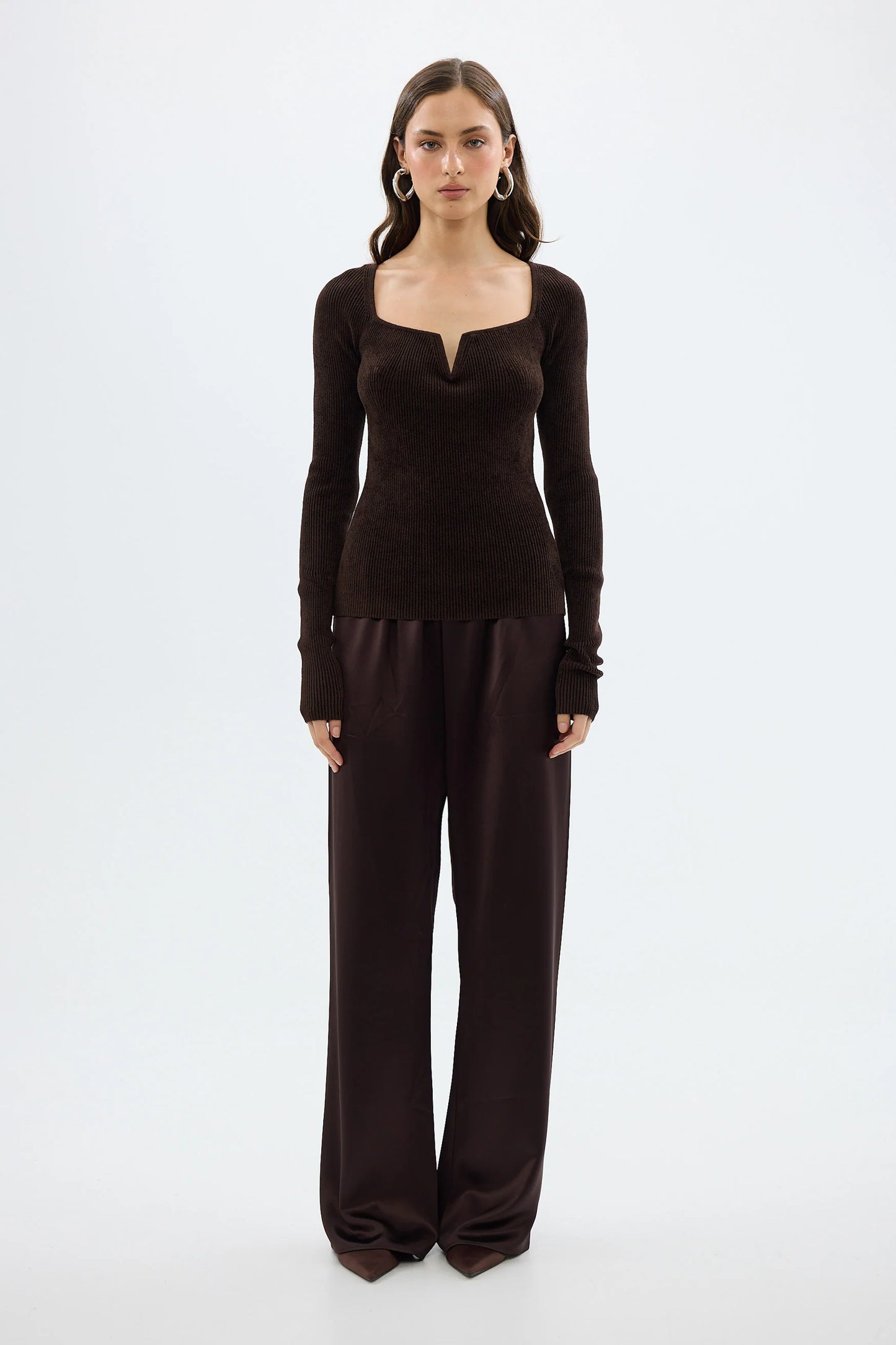 BUBISH - Hazel Velour Long Sleeve Top in Chocolate