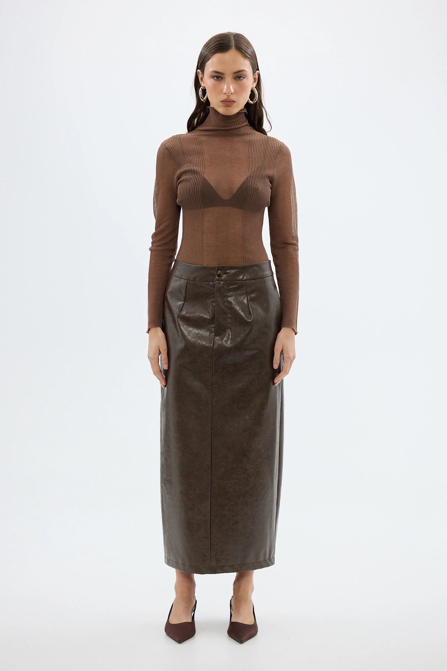 BUBISH - Riley Sheer Long Sleeve Top in Chocolate
