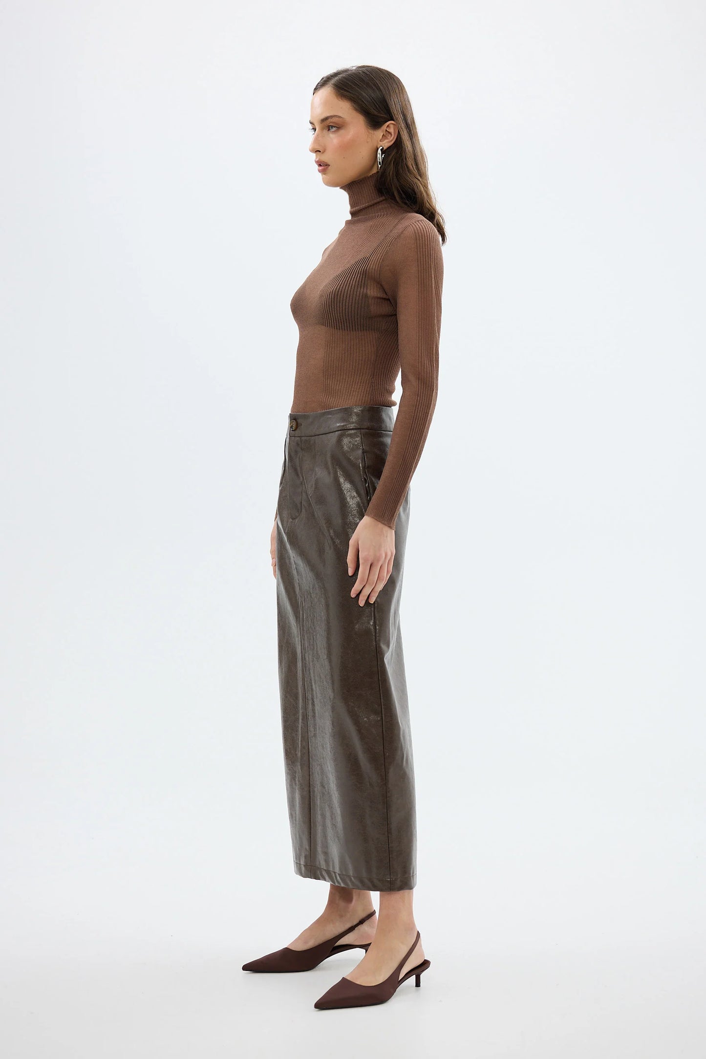 BUBISH - Riley Sheer Long Sleeve Top in Chocolate