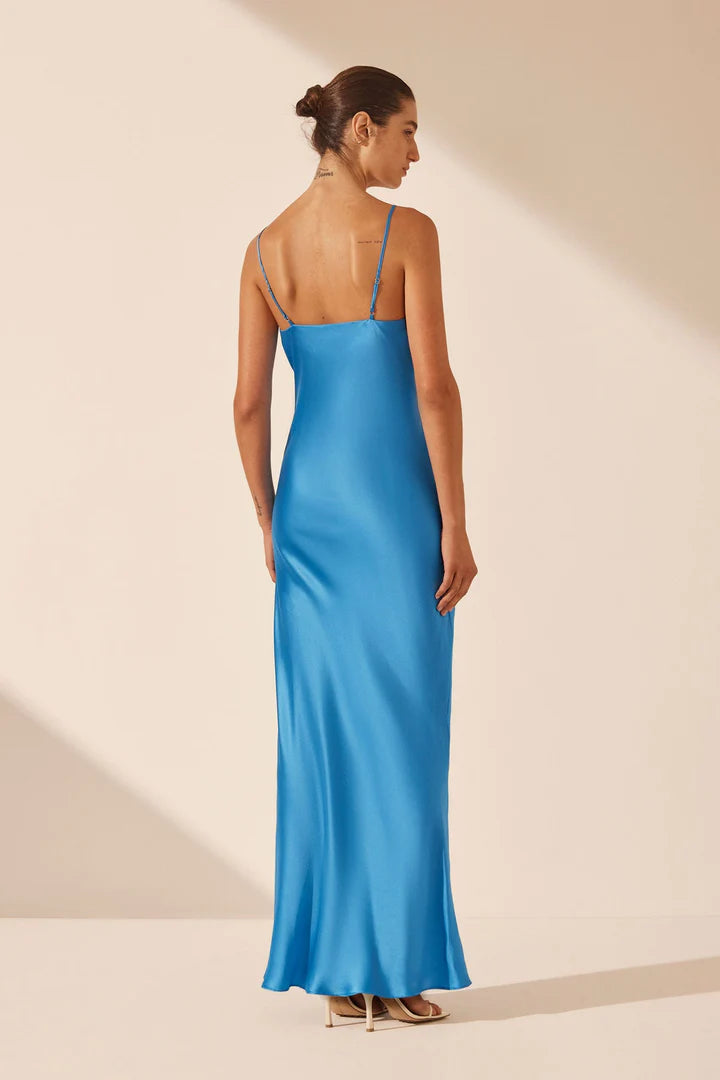 SHONA JOY Aqua Silk Plunged Slip Maxi Dress