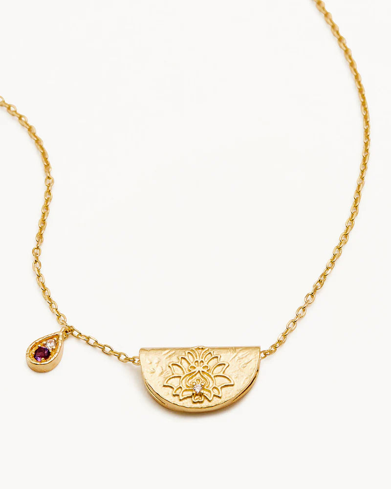 BY CHARLOTTE 18k Gold Vermeill Lotus Bithstone Necklace - FEBRUARY Amethyst