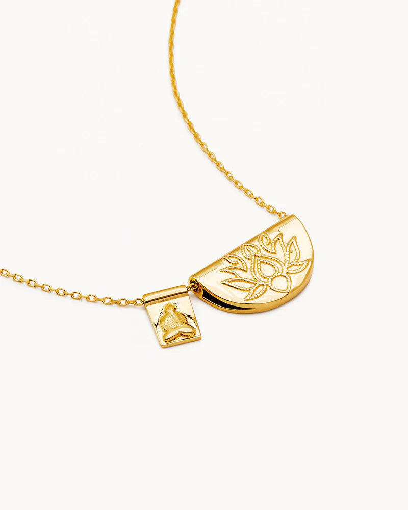 BY CHARLOTTE 18K Gold Vermeil Lotus and little Buddah Necklace