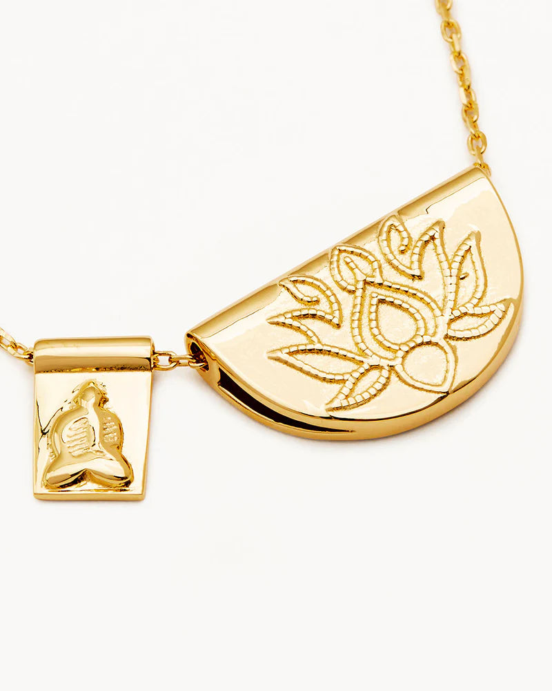 BY CHARLOTTE 18K Gold Vermeil Lotus and little Buddah Necklace