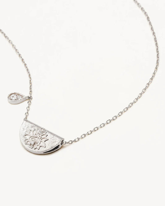 BY CHARLOTTE - Lotus Birthstone Necklace -April in Sterling Silver