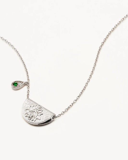 BY CHARLOTTE - Sterling Silver Lotus Birthstone Necklace - May - Emerald