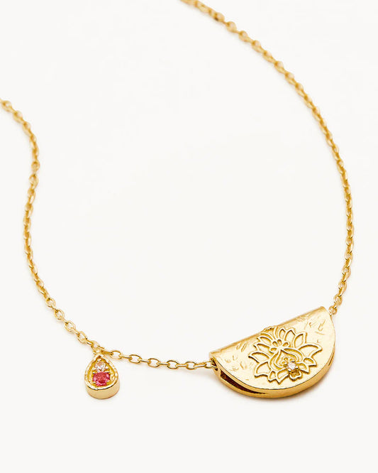 BY CHARLOTTE 18k Gold Vermeil Lotus Birthstone Necklace - October - Pink Tourmaline