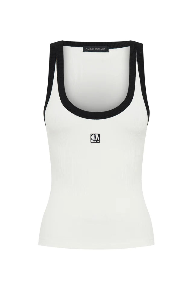 CAMILLA AND MARC Nora Contrast Scoop Bind Neck Tank- white/black