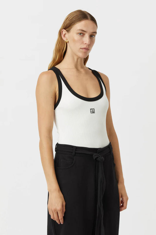 CAMILLA AND MARC Nora Contrast Scoop Bind Neck Tank- white/black