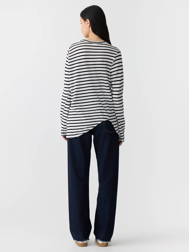 BASSIKE Stripe Scoop Hem Long Sleeve t-shirt-black/white