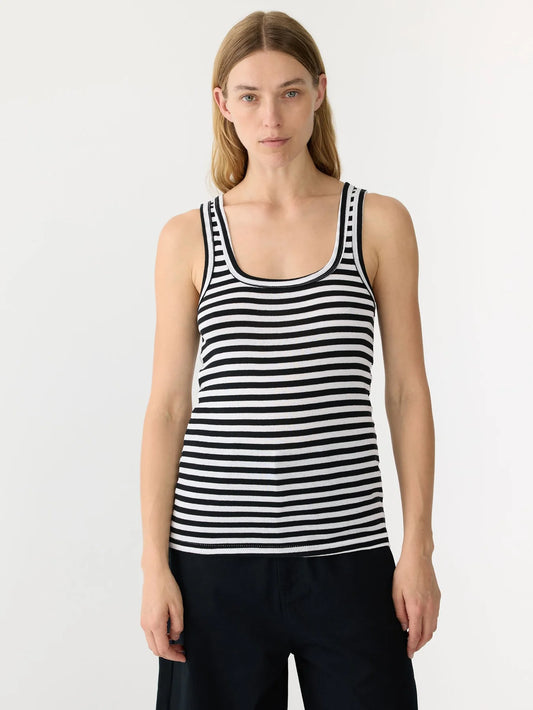 BASSIKE Stripe Slim Rib Tank-black/white