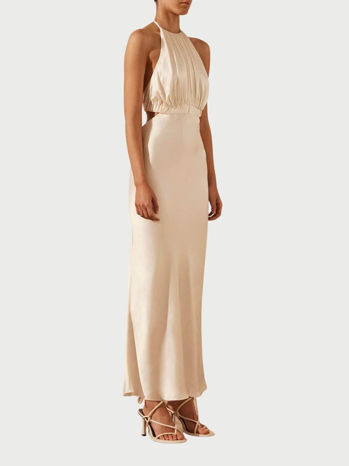 SHONA JOY Milo Ruched Open Back Midi Dress